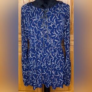 MICHAEL‎ Michael Kors Floral Print Long Sleeve Chain-Lace-Up Top Blouse Sz Large